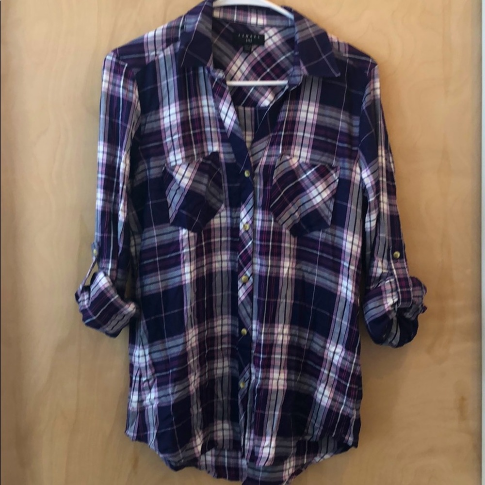 Purple pink V-neck flannel